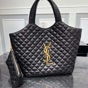 Yves Saint Laurent Quilted Black Tote with Gold Accents